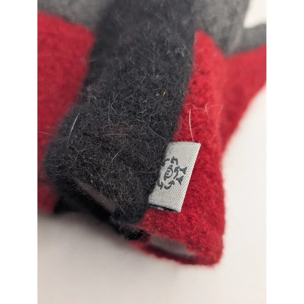 Shrunk Woolery Felted Wool Mittens Red Black Grey Colorblock Fleece Line Handmde